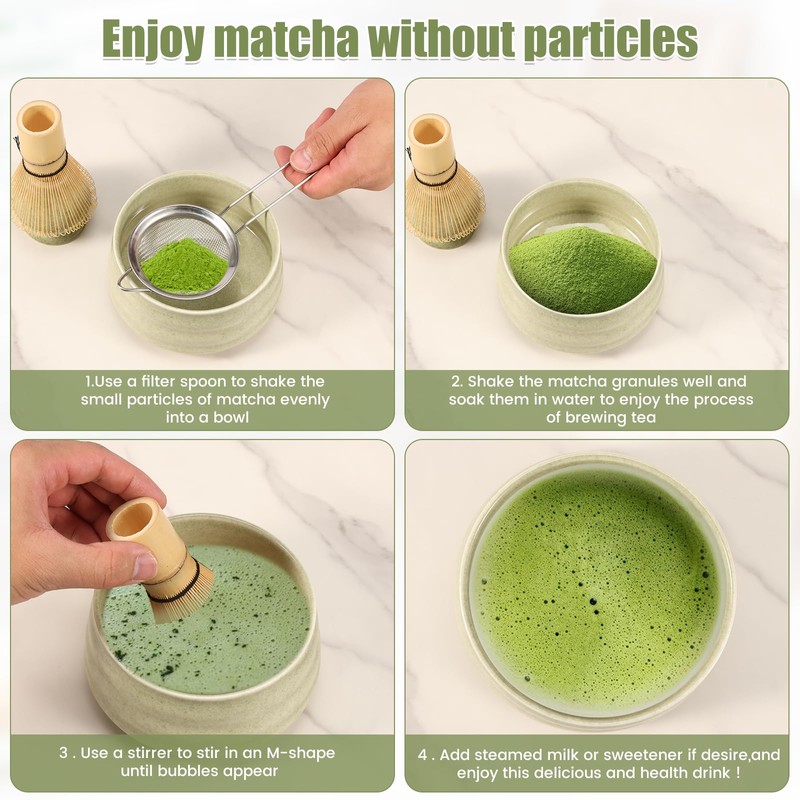 7Pcs Elegant Matcha Making Set With Whisk, Storage Holder, Powder