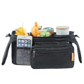 UHURU Stroller Organiser, Pram Caddy with *Extra Storage Pockets*, Pram Organiser with Insulated Coffee Cup Holders & Phone Storage, Compatible with UPPAbaby & 99% Prams, Ideal for Travel Stroller