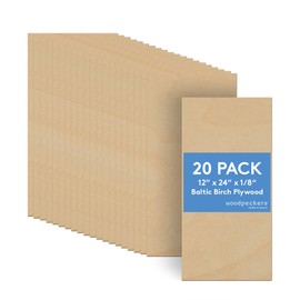 3 mm Baltic Birch Plywood 1/8 x 12 x 24 Inch, Box of 20 B/BB Grade Craft Wood, Stronger Than Basswood Sheets, for Laser, CNC Cutting and Wood Burning, by Woodpeckers