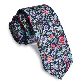 Gusleson Mens Cotton Skinny Ties for Wedding Groomsmen Slim Floral Tie Colorful Necktie (UK0943-16)