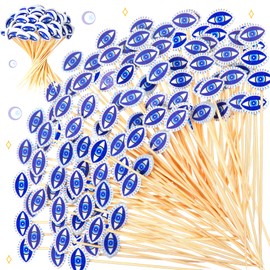 Tioncy 100 Pcs Evil Eye Cocktail Picks 4.7 Inch Cocktail Toothpicks for Appetizers Decorative Bamboo Skewers Evil Eye Decorations Blue Fruit Food Picks for Party Supplies