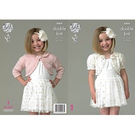 King Cole Galaxy Double Knitting Pattern Childrens Girls Boleros with Flower Detail or Collar (4406)