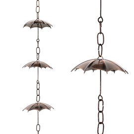 Glitzhome 8.5ft Rain Chain for Gutters 15-Piece Faux Copper Umbrella Shaped Catcher Replacement for Downpout