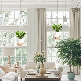 LEWESU Set of 2-10 Inch Self-Watering Hanging Planters for Indoor & Outdoor Plants, Hanging Flower Pots with Water Level Windows, Includes 2 Types of Plant Hangers for Home & Garden (White & Brown)