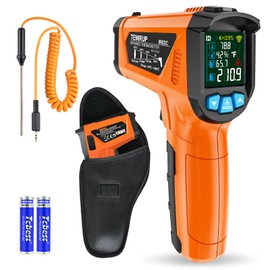 Infrared Thermometer Temperature Gun, TEMIRUP Non Contact Digital Laser Thermometer Temp Gun with Color LCD for for Industrial, Cooking, Griddle,Engine, HVAC, Adjustable Emissivity -58°F to 1472°F