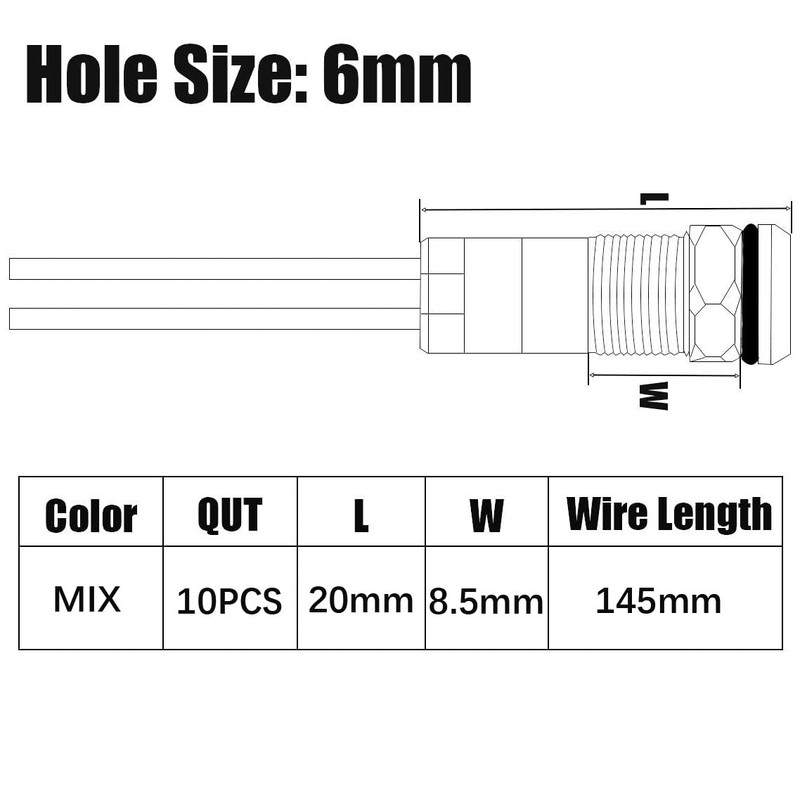 Gebildet 10pcs 6mm 1/4" AC/DC 12-24V LED Metal Indicator Light