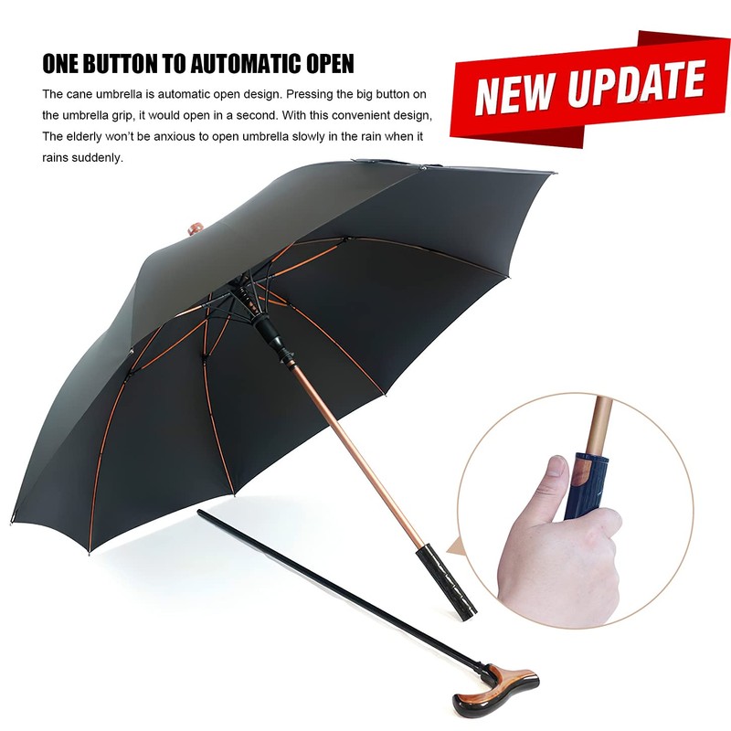 Auto Open Walking Stick Crutch Umbrella,2 in 1 Cane Umbrella,Heavy