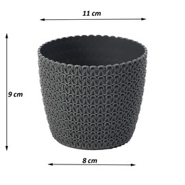 Tymar Flowerpot, pack of 2, round shape, planter, crochet look (anthracite, diameter 11 cm)