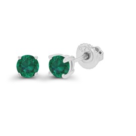 925 Sterling Silver 4mm Round Created Green Emerald May Birthstone Screwback Stud Earrings