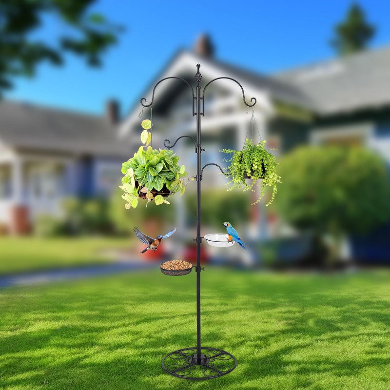 MorningRo Adjustable Shepherd Hook Stand, 34"- 55" Black Iron Shepherd