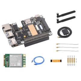 PCIe to MiniPCIe/Gigabit Ethernet/USB 3.2 Gen1 HAT for Raspberry Pi 5, HAT+ Standard, Support Global Band 4G/3G/2G and GNSS Positioning, Support Multi-System, Comes with SIM7600G-H-PCIE 4G Module