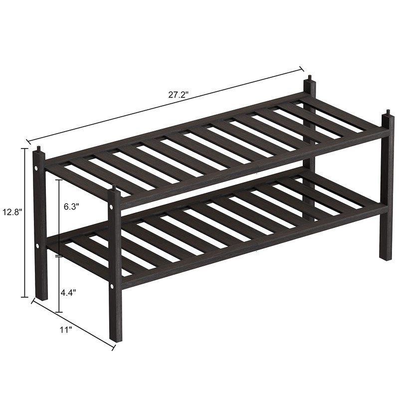 Dranixly Shoe Rack, 2-Tier Bamboo Stackable Shelf Storage Organizer, Stand