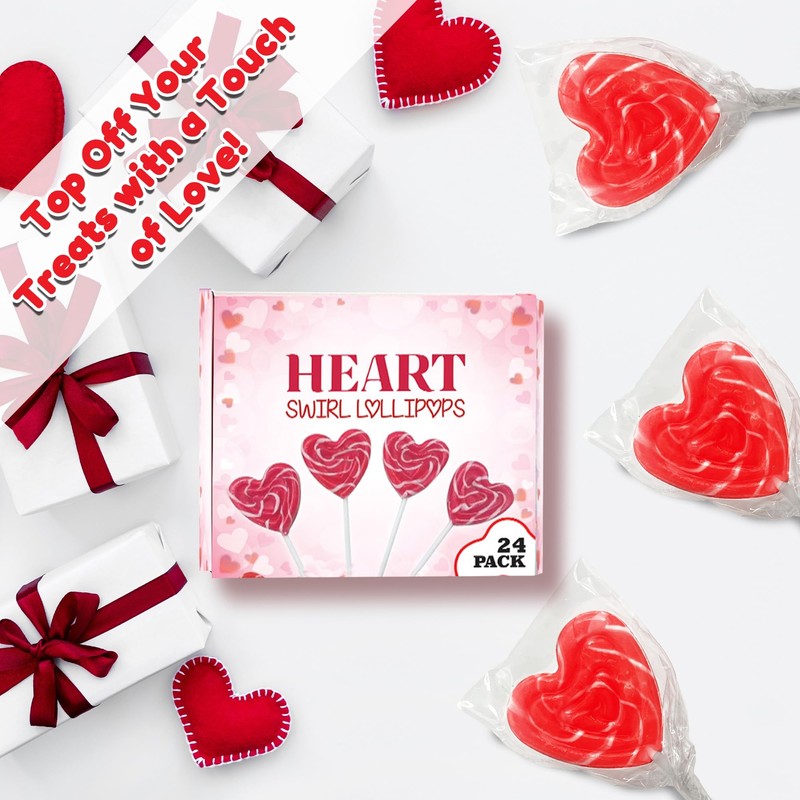 Red Heart Swirl Lollipops - 24 Candy Suckers Individually Wrapped
