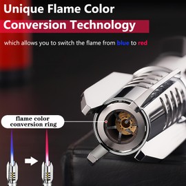 Large Torch Lighter, Windproof Butane Lighters with Flame Adjustable, Refillable, Jet Flame, Flame Switch Lock, Cool Lighter for Men.(Gas Not Include) (Red)