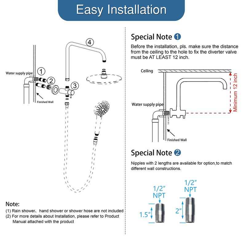 HOMVIVA® All Solid Metal 3-Way Shower Arm Diverter Valve with