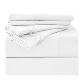 LONAVA King Size Sheet Set - 6 Piece Hotel Luxury Wrinkle-Free Microfiber Sheet, Oeko-TEX Certified, Breathable & Elastic, 16" Deep Pockets, White