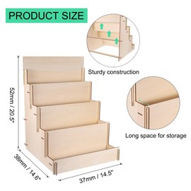 PATIKIL Greeting Card Display Stand, 4 Tiered Sticker Display Holder Portable Postcard Display Stand Wooden Greeting Card Display Rack for Card Photo, 15 x 14.6 x 20.5, Beige