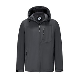FARVALUE Men's Softshell Jacket with Hood Fleece Lined Windproof Coat Lightweight Waterproof Insulated Winbreaker for Hiking Dark Grey Medium