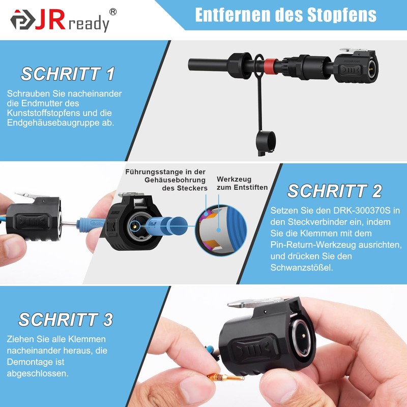 JRready JRSSWCONN23B01 IP68 Industrial Waterproof Connector, 2 Pin, CP-20 Circular