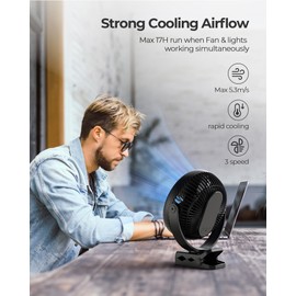 xasla 10000mAh Portable Clip On Fan With Light, 8 Inch Rechargeable Battery Operated Fan, 24H Long-last, Quiet Personal Camping Fan Digital Display, 3 Speed, 360° Rotate, for Gym Outdoor Travel