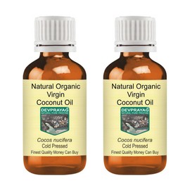 Devprayag Natural Organic Virgin Coconut Oil (Cocos nucifera) Natural Therapeutic Grade Cold Pressed (Pack of two) 100ml X 2 (6.76 oz)