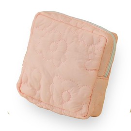 BMQY Makeup Bag, Small Travel Cosmetic Pouch Corduroy with Zip, Cosmetic Bags Diamond Quilting, Cute Make Up Bag for Women Girls with Compartments (Flower-Pink)