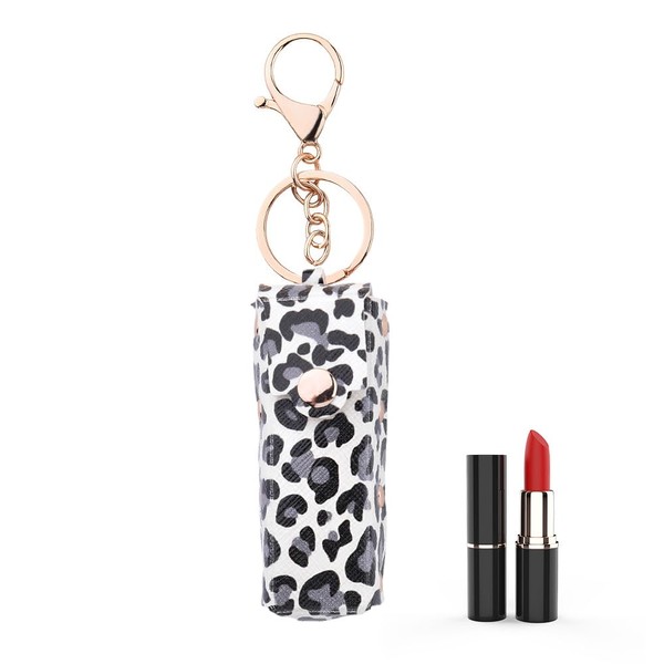 Guqqeuc Leopard Lip Balm Holder Keychain for Women Girls Leopard