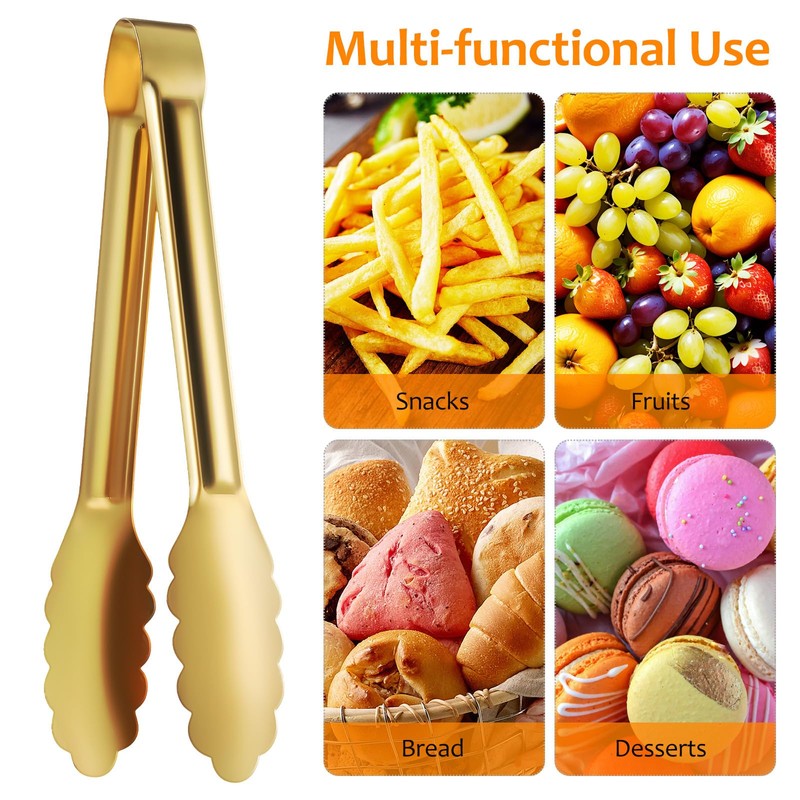 Luxshiny 4pcs Golden Stainless Steel Serving Tongs for Cooking, BBQ,