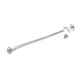 12" (300mm) Polished Chrome Heavy Duty Brass Cabin Hook & Eye Silent Catch/Latch/Holder/Back Gate/Shed/Patio Door