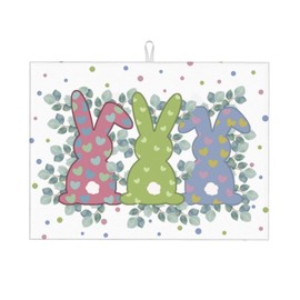 Easter Dish Drying Mat 18×24 Inch Easter Bunny Eucalyptus Leaf Spring Drying Mat Absorbent Fast Dry Microfiber Dish Dryer Mat Kitchen Accessories