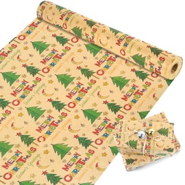 MAMUNU Christmas Wrapping Paper Roll, Vintage Brown Gift Wrapping Paper, Recyclable Kraft Xmas Wrapping Paper Jumbo Roll for Gift Wrapping Arts Crafts Decorations, 17 Inch X 590 Inch.