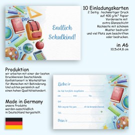 Klasse 10 x First Day of School Invitation Cards Invitation Children Girls and Boys 10 x 15 cm Party Children Back to School First Grader School Child First School Backpack