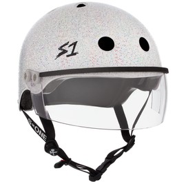 S1 Lifer Visor Helmet Gen 2 for Skateboarding, BMX, and Roller Skating - EPS Fusion Foam, CPSC & ASTM Certified - White Gloss Glitter w/Clear Visor Medium (21.5")