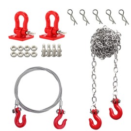 Chanjorlin 1/10 RC Car Mini Metal Trailer Chain and Tow Hooks Buckle & RC Body Clips Bent Springy R Pins Accessories for 1:10 Rock Crawler Truck Car Traxxas TRX4 SCX10 Axial RC4WD Tamiya D90 (Red)