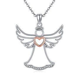 YAFEINI Angel Necklace 925 Sterling Silver Cubic Zirconia You Are My Angle With Wing Pendant Beautiful Angle Jewelry Birthday Gifts For Women Couple