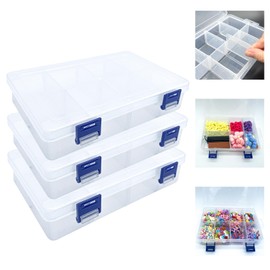 ECBEITF 3 Pcs 8 Grids Clear Plastic Storage Box with Adjustable Dividers, Double Buckle Transparent Stackable 8 Compartments Organiser Box Container for Accessories Beads Jewelry Earring Tool