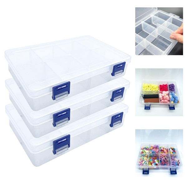 ECBEITF 3 Pcs 8 Grids Clear Plastic Storage Box with