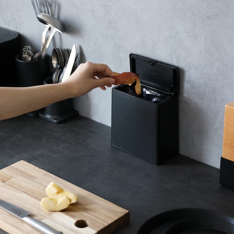 ideaco TUBELOR Mini Flap Trash Can with Lid, Black, 0.4