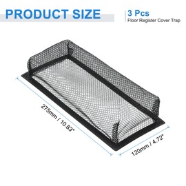 sourcing map 3Pcs Floor Vent Filter Screen, 4x10 Inch Floor Register Cover Trap Floor Vent Screen Net Cover for Home Air Vent Filter Mesh Keeps Debris, Coins Out, Black