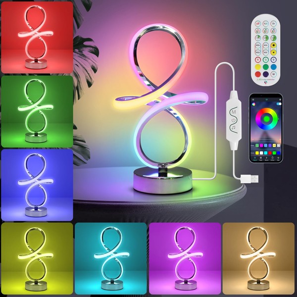 Modern RGB Table Lamps, LED Spiral Table Lamp, Silver Bedside