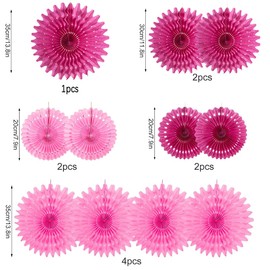 Hot Pink Birthday Decorations - Pack of 11 Hanging Paper Fans Party Decorations for Birthday Wedding Baby Shower Graduation Events Accessories