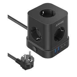9 in 1 Steckdosenwürfel mit USB C, 5 Fach Mehrfachstecker Steckdose mit Schalter, Steckdosenleiste Überspannungsschutz mit 4 USB, Verteilersteckdose 2M für Zuhause (Schwarz)