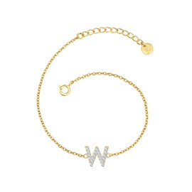 Glanzstücke München Women's Bracelet Letter W 925 Sterling Silver with Zirconia, Silver, Cubic Zirconia
