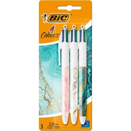 Bic 4 Colour Ballpoint Pens - Rose Gold. Pack of 3, Rainbow & Marble BIC 4 colours in 1 retractable ball pen pack of 3 (Total 9 Pens)