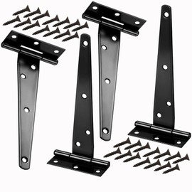 4 Pack 8 Inch T-Strap Shed Door Hinges Gate Strap Hinges Black Tee Hinge Wrought Hardware for Wood Shed Barn Door Fence Gate Swing Yard Door