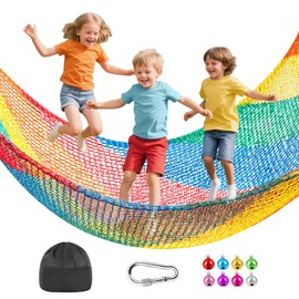 TOPNEW Double Layers Climbing Cargo Net - 9.9FT x 14.8FT Heavy Duty Playground Safety Net for Kids Backyard, Tree Fort & Jungle Gyms | Treehouse Accessories with Storage Bag & Carabiners(Coloured)
