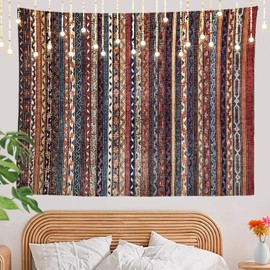 Shrahala Brown Tradition Turkish Floral Wall Tapestry, Orange Red Oriental Carpet Wall Hanging Large Tapestry Decoration Polyester Fiber White Hem Around for Dorm Room Bedroom 51.2 x 59.1 in