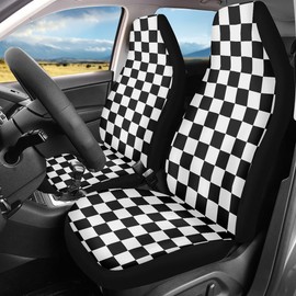 Pehede Car Seat Cover Black and White Chess Pattern Front for Cars, Easy to Install Cover Set, Accessories Auto Trucks Van SUV,2 Packs
