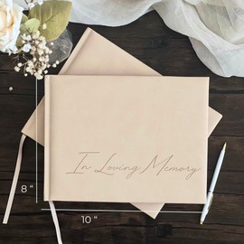 Funeral Guest Book for Celebration Of Life Memorial Service - Leather Memory Book for Funeral Guests to Sign In with Condolence Memory Table Sign & Back Pocket - Beige Guestbook
