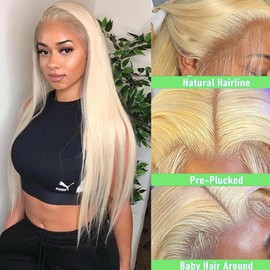 Jreitsere Blonde Lace Front Wig, 13 x 4 (33x10 cm), Straight, 613 Wig, Perruque, Cheveux, Natural, Free Part, Gluless, Pre-Plucked, with Baby Hair, 180 Density, Pour Femme, 18